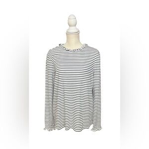 Croft & Barrow‎ navy blue and white striped top with ruffle details
